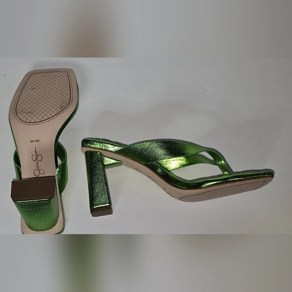 Bright Block Heel Metallic Green Jessica Simpson Sandals Heels Size 8M